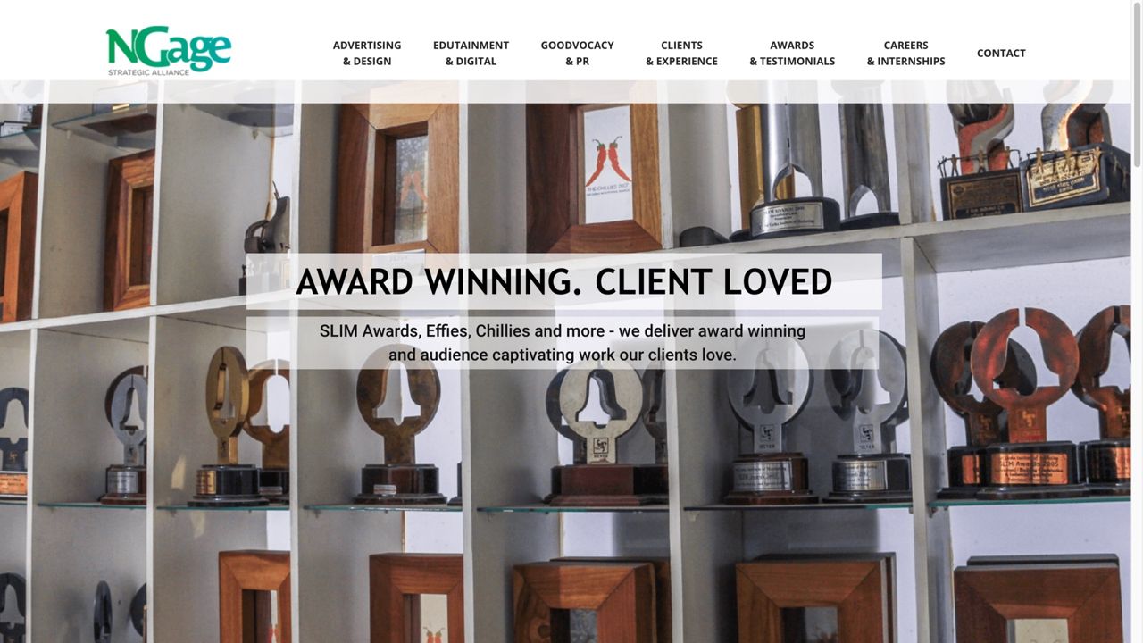 The NGage Strategic Alliance homepage, showing their masthead above an award-shelf photograph