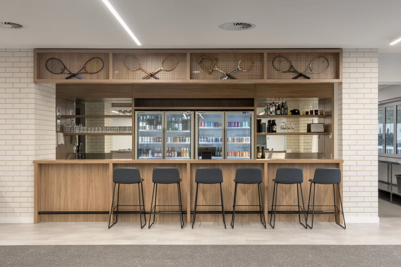 The clubhouse bar at Tea Tree Gully Tennis Club, part of the rebuilt clubrooms
